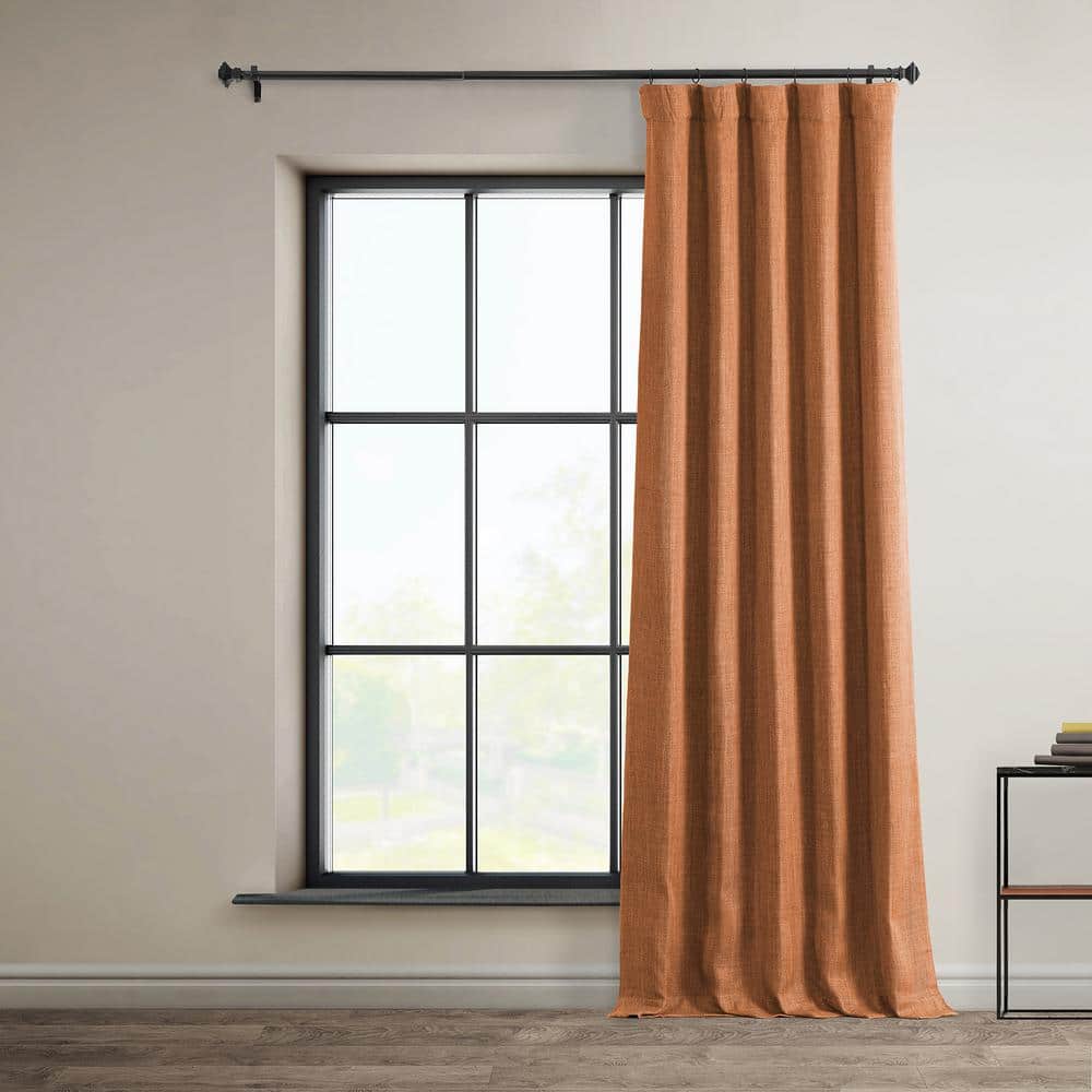Desert Orange Faux Linen Blackout Puddle Length Curtain Panel