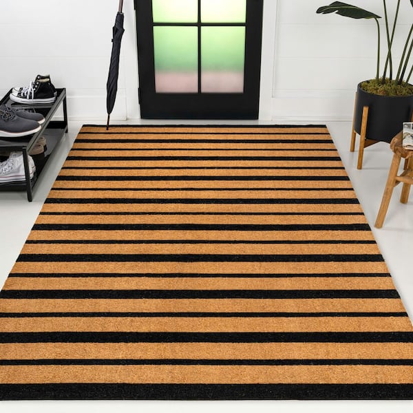 Hadley Modern Classic Ticking Stripe Coir Natural/Black 5 ft. x 8 ft. Indoor/Outdoor Area Rug