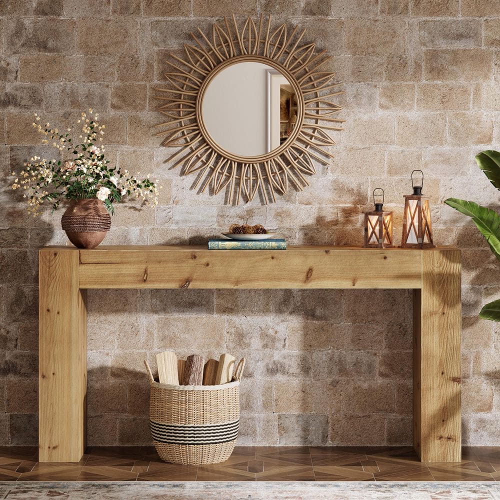BYBLIGHT Turrella 63 in. Brown Rectangle Solid Wood Console Table Long ...