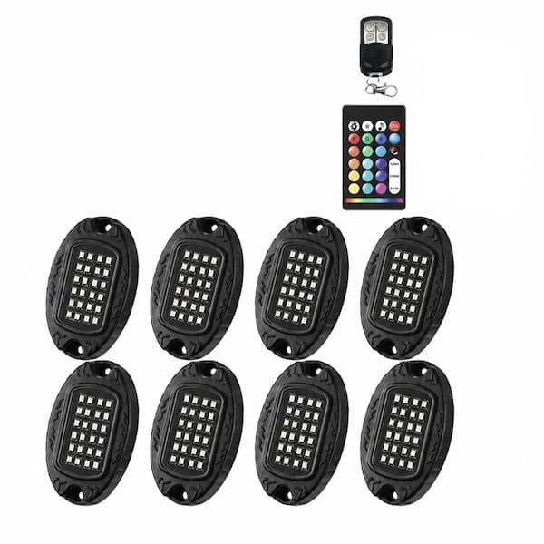 8-Pod Segmented RGB LED Rock Light Kit with App and Dual RF Remotes for Trucks, Jeeps, ATVs and UTVs