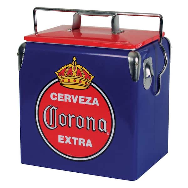 Koolatron RetroIce Chest Beverage Cooler with Bottle Opener 13L (14 qt.) 18 Can, Blue and Red