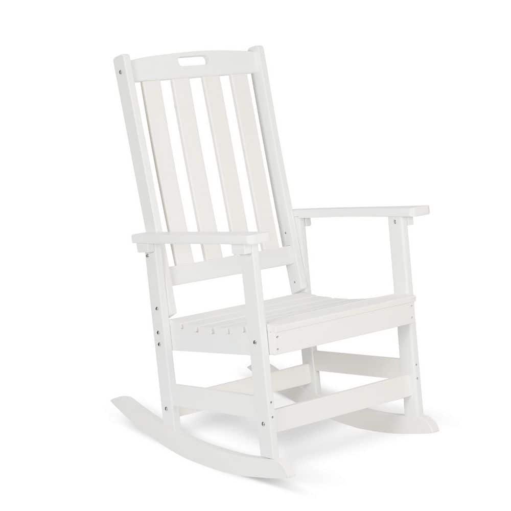 Aoodor All White HDPE Plastic Porch Outdoor Rocking Chair for Patio Garden and Lawn A383-PWEWE - The Home Depot