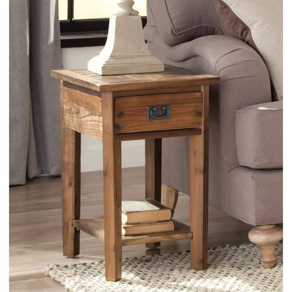Eco-Friendly Reclaimed Wood Chairside Table with Storage - Natural Finish