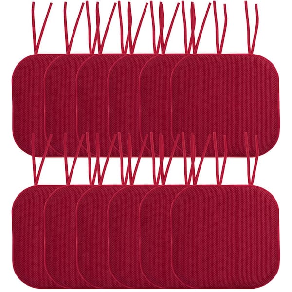 Sweet Home Collection Honeycomb Memory Foam Square 16 in. x 16 in. Non-Slip Back Chair Cushion with Ties (12-Pack), Red