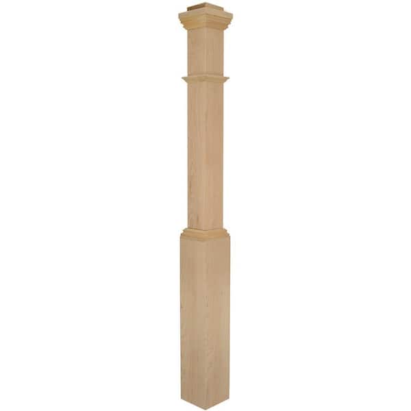 EVERMARK Stair Parts 4090 55 in. x 5 in. Unifinished Hard Maple Adjustable Base Box Newel Post for Stair Remodel
