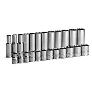 3/8 in. Drive Metric 12-Point Shallow and Deep Socket Set (24-Piece)