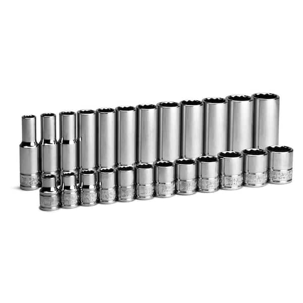 3/8 in. Drive Metric 12-Point Shallow and Deep Socket Set (24-Piece)