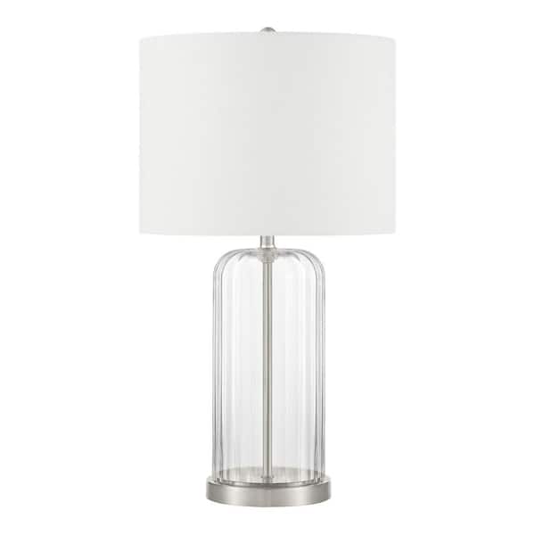 Hampton Bay Waterton 23.88 in. 1-Light Brushed Nickel Indoor Table Lamp with Fabric Lamp Shade