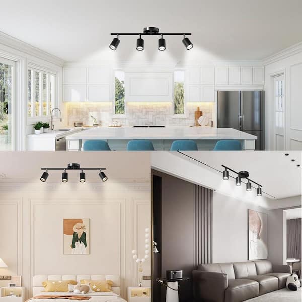 Yichuhaoxi 4-Light LED Track Lighting Kit-Black Ceiling Spotlight
