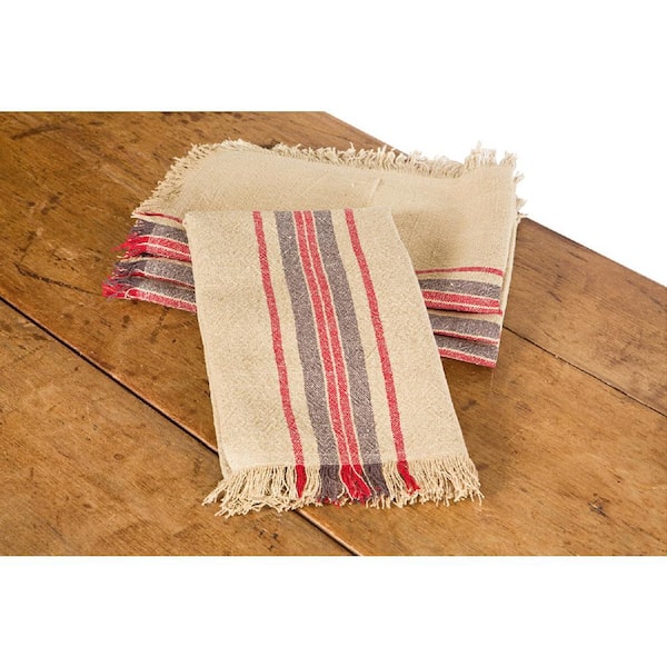 Linen Stripe 14 in. x 22 in. Natural Tea Towels (Set of 4)