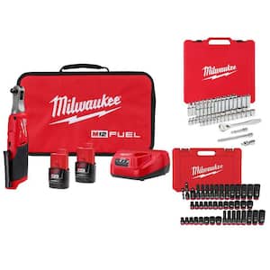 M12 FUEL 12-Volt Lithium-Ion 3/8 in. Brushless Cordless Ratchet Kit with Mechanics and Impact Sockets (104-Piece)