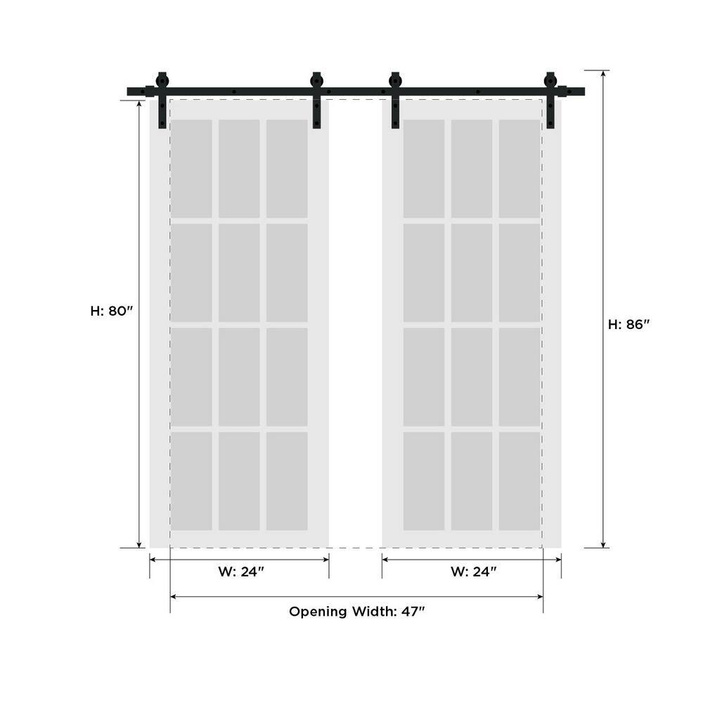 White Solid Wood Barn Door Kit with Clear Glass Panels