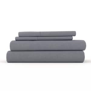 4-Piece Gray Solid Linen & Rayon from Bamboo Blend Queen Deep Pocket Bed Sheet Set
