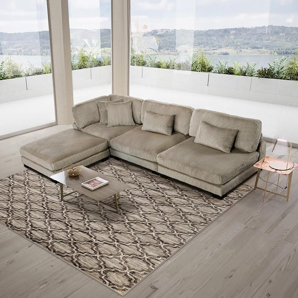 Turbo 135 in. Pillow Top Arm 4-Piece Corduroy Modular Sectional Sofa in. Taupe with Ottoman