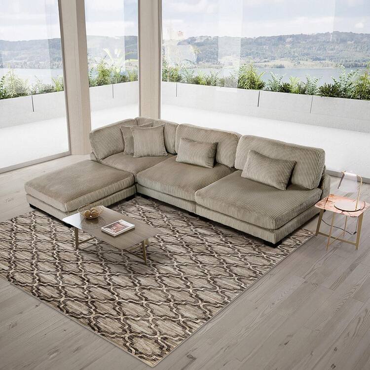Lazzara Turbo 135 in. Pillow Top Arm 4-Piece Corduroy Modular Sectional Sofa in. Taupe with Ottoman