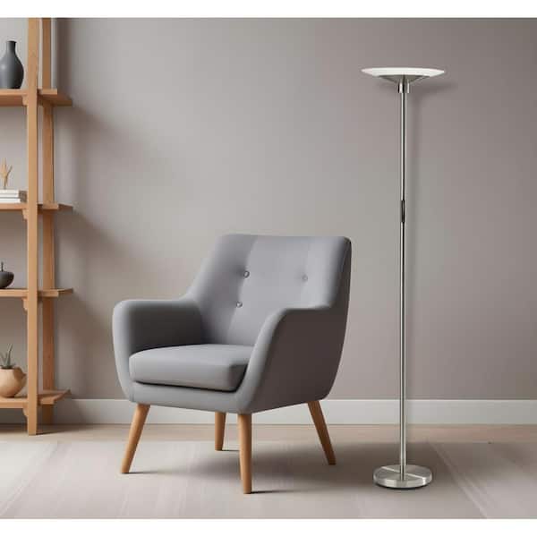 HomeRoots 70.5 in. Silver Steel Led Torchiere Floor Lamp with
