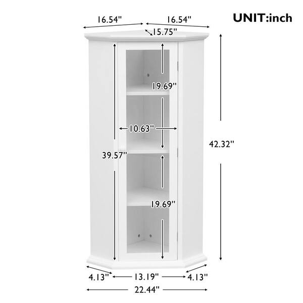 Freestanding Bathroom Cabinet With Glass Door, Corner Storage