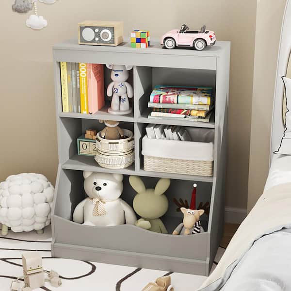 Boyel Living 3-Tier Children's Multi-Functional Durable Bookcase Toy Storage Bin Floor Cabinet in Gray