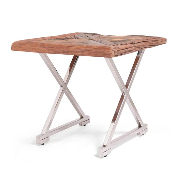 Noble House Telfair 19.5 in. Natural and Silver Handcrafted Rectangle MDF End Table