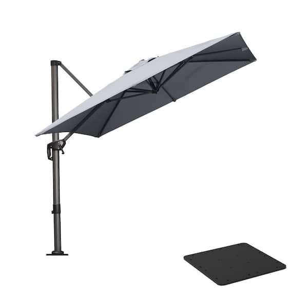 PURPLE LEAF 8 ft. Square Aluminum Outdoor Patio Cantilever Umbrella 360-Degree Rotation Umbrella with Base Plate, Light Gray