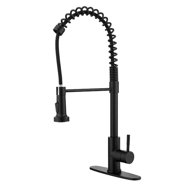 23.6 in Spring Kitchen Faucet with Pull-Out Sprayer, Single Handle Single Hole Kitchen Sink Faucet in Black