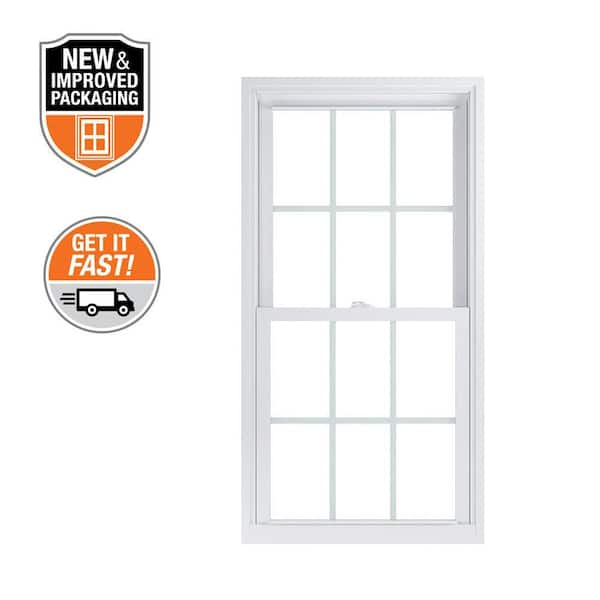 27.75 in. x 53.25 in. 70 Pro Series White Double Hung Low-E Argon Glass Vinyl Replacement Window with Grids, Screen Incl