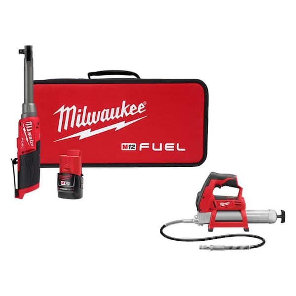 M12 FUEL 12V Lithium-Ion 3/8 in. Brushless Cordless Ratchet Extended Reach High Speed Kit with Grease Gun