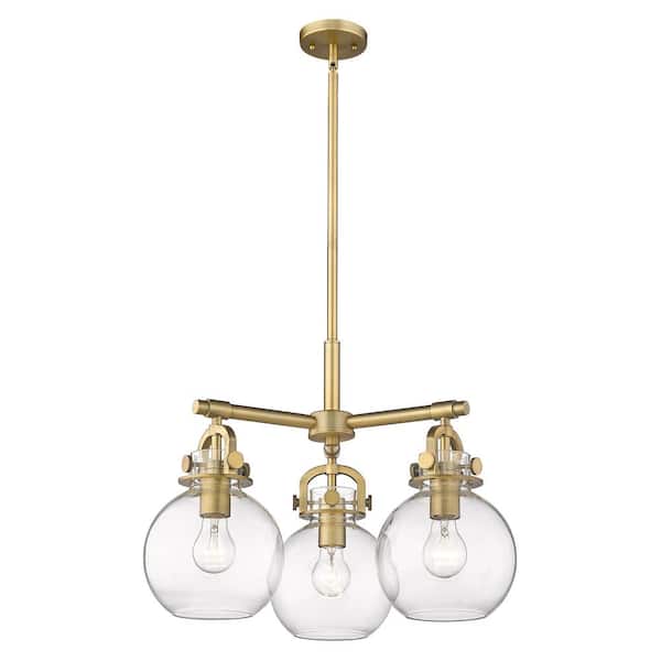 Newton Sphere 100-Watt 3-Light Brushed Brass Shaded Mini Pendant Light with Clear Glass Shade