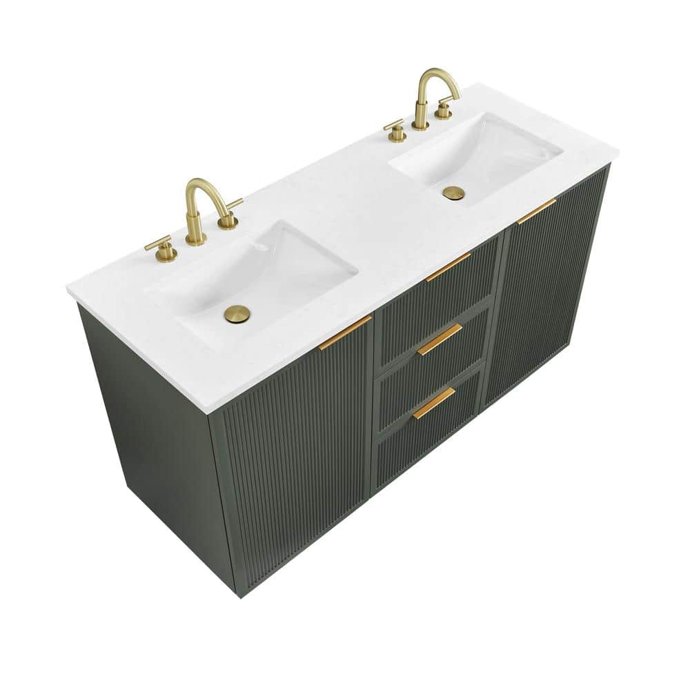 Addison 60" Vintage Green Double Sink Vanity with Ariston White Top
