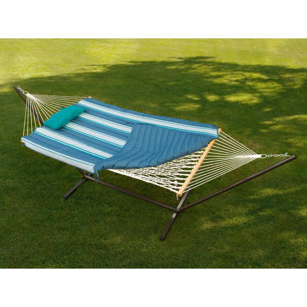 Blue Cotton Rope Hammock with Stand, Pad & Pillow