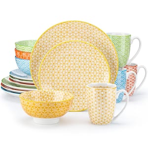16-Piece Patterned Colored patterned Porcelain Dinnerware Set (Service for 4)