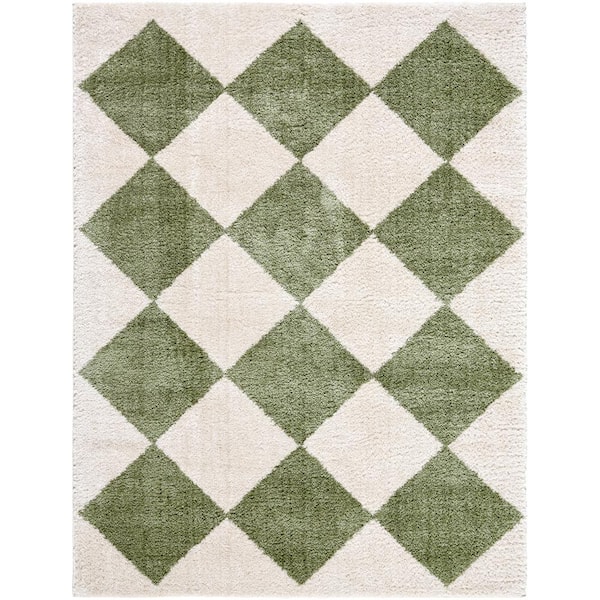 Fossay Shag Green 8 ft. x 10 ft. Modern Indoor Area Rug