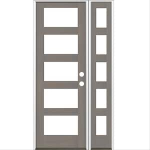 46 in. x 96 in. Modern Hemlock Left-Hand/Inswing 5-Lite Clear Glass Grey Stain Wood Prehung Front Door with Sidelite