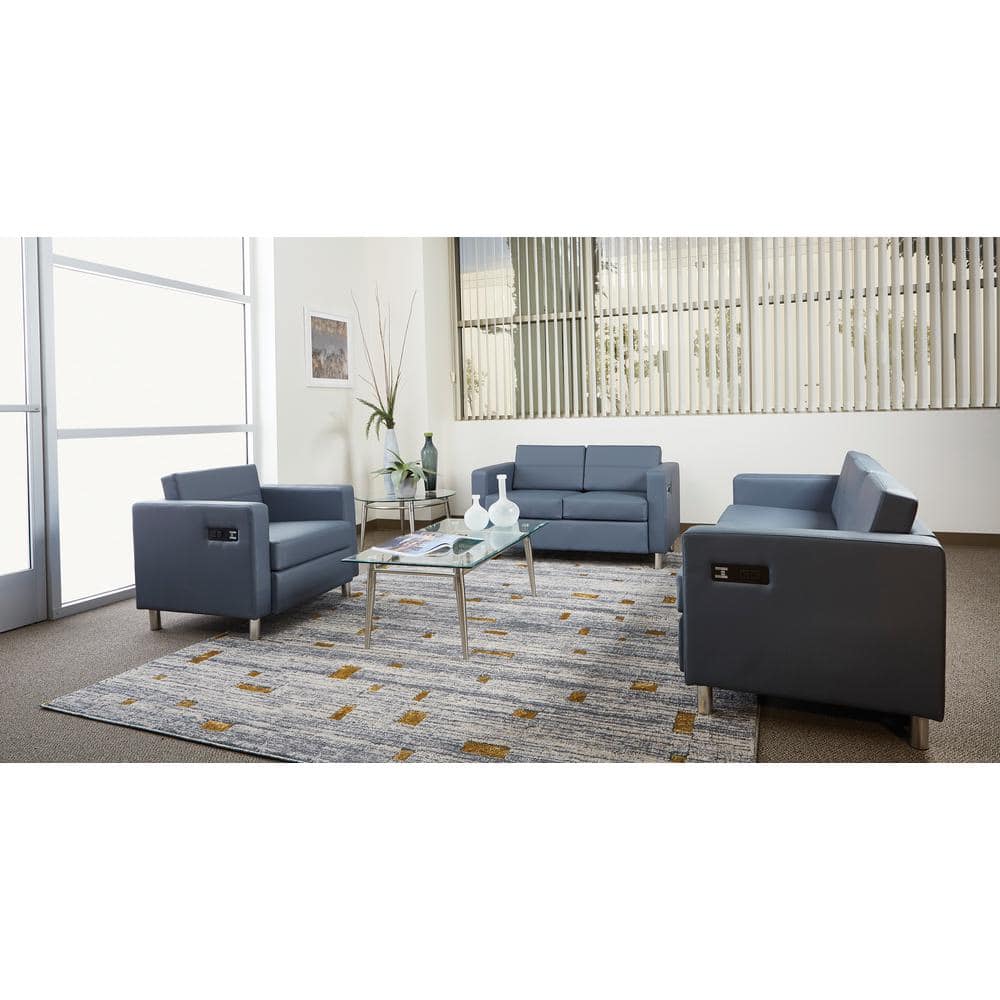 Futuristic Blue Faux Leather Accent Chair with Charging Station