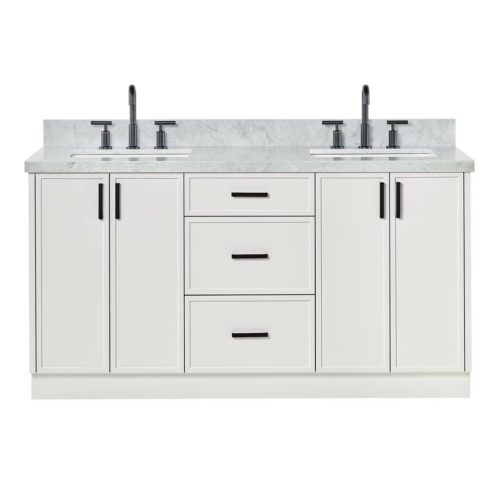 Kelly 67" White Double Sink Vanity with Carrara Marble Top