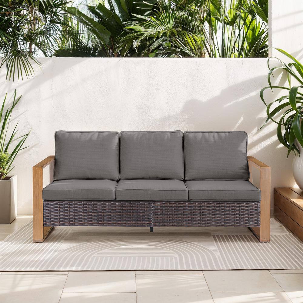 MetalWood Metal and Brown Wicker Outdoor 3-Seat Sectional Couch Sofa with Olefin Gray Cushions price history on PriceWatchPro