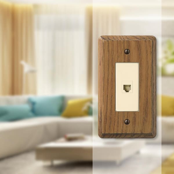 Contemporary 1 Gang Phone Wood Wall Plate - Medium Oak