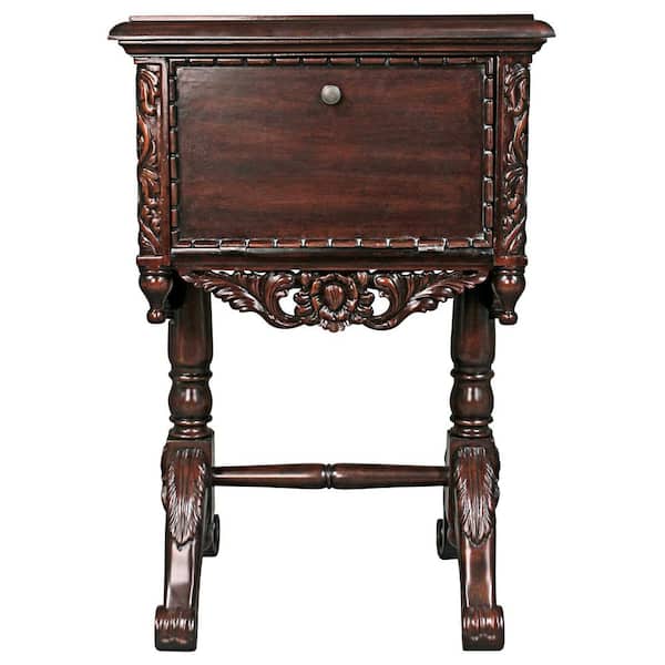 Design Toscano Lady Rebecca Victorian 19.5 in. Brown Standard Square Top Wood Bedside Table