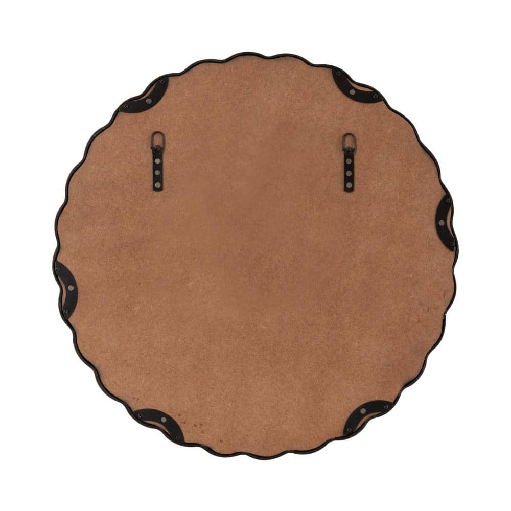 Perlina 26" Black Round Scalloped Vanity Mirror