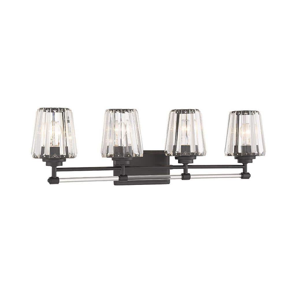 Matte Black Crystal 4-Light Dimmable Vanity Fixture