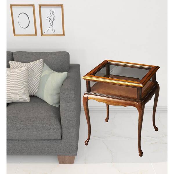 HomeRoots 18 in. Brown Rectangle Glass End Table