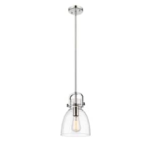 Newton Bell 100-Watt 1 Light Polished Nickel Shaded Pendant Light with Clear glass Clear Glass Shade