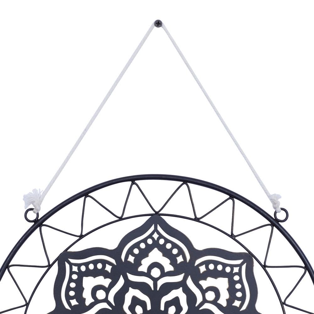 Oversized Black Metal and Canvas Abstract Wall Hanging
