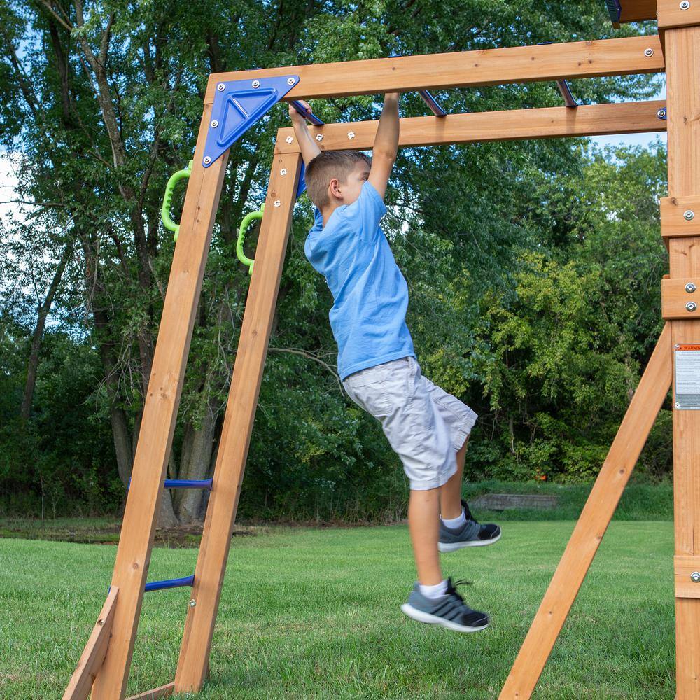 Colorful Wooden Outdoor Playset with Slide and Swings