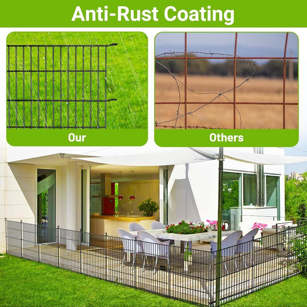 24 in x 10 ft Black Metal Outdoor Garden Fence with Gate