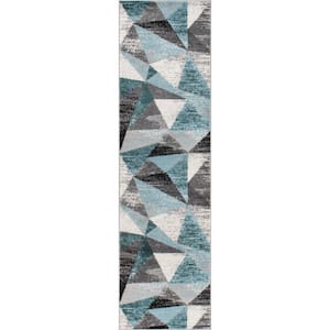 Blue Prisma Rug World Rug Gallery Gray 2 ft. x 7 ft. Contemporary Distressed Prisma ...