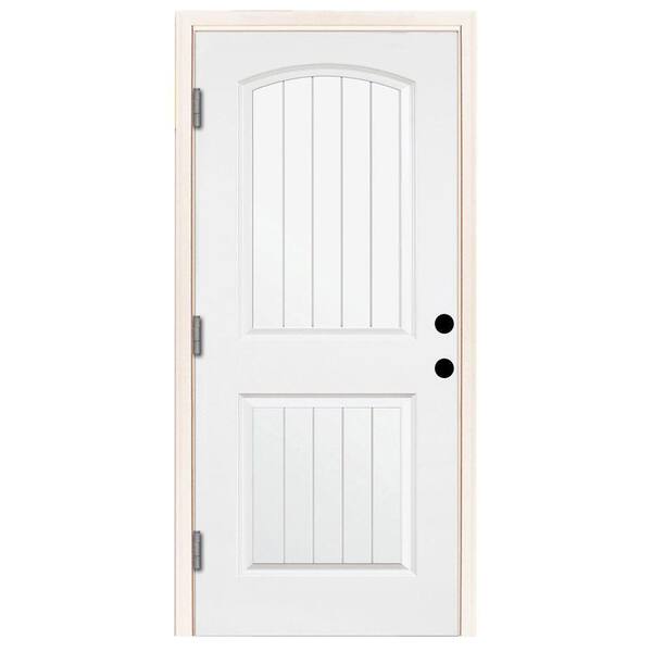 Steves & Sons 36 in. x 80 in. Element Series 2-Panel Plank Wht Prime Steel Prehung Front Door Right-Hand Outswing w/ 6-9/16 in. Frame
