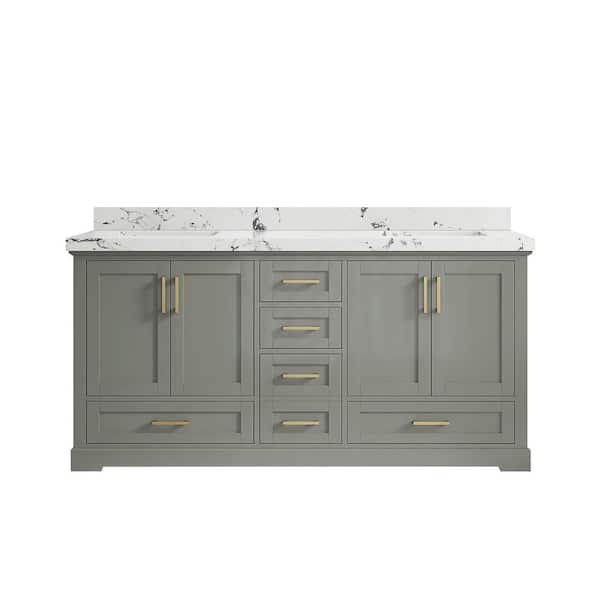 Willow Collections Boston 72 in. Double Sink Freestanding Evergreen Bath Vanity with Viola Night Quartz Top Unassembled
