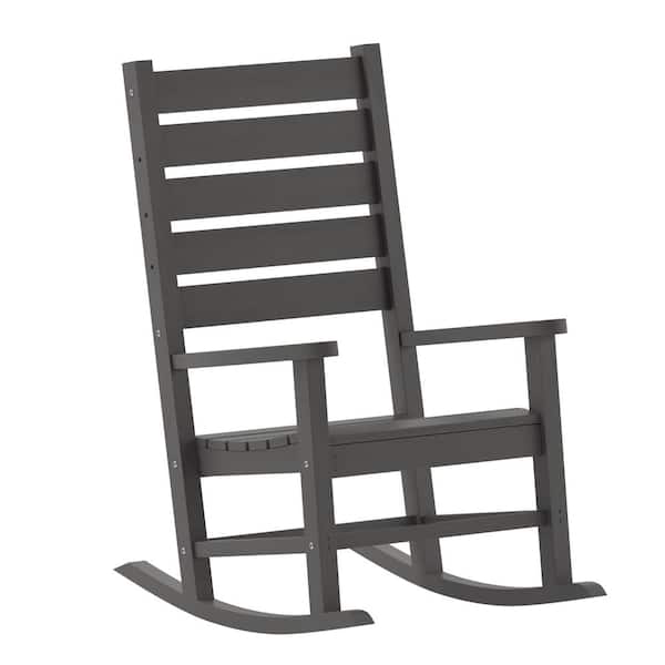 TAYLOR + LOGAN Gray Plastic Outdoor Rocking Chair in Gray (Set of 2)