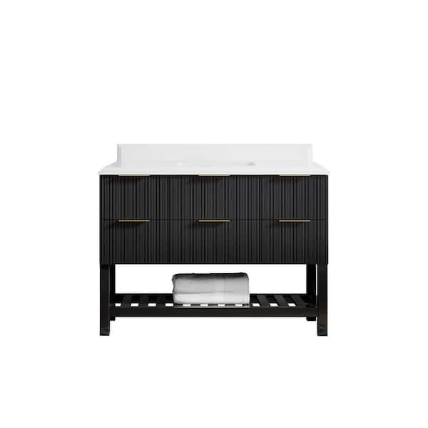 Willow Collections Catalina 48 in. W x 22 in. D x 36 in. H Bath Vanity in Black with 1.5" White Quartz Top